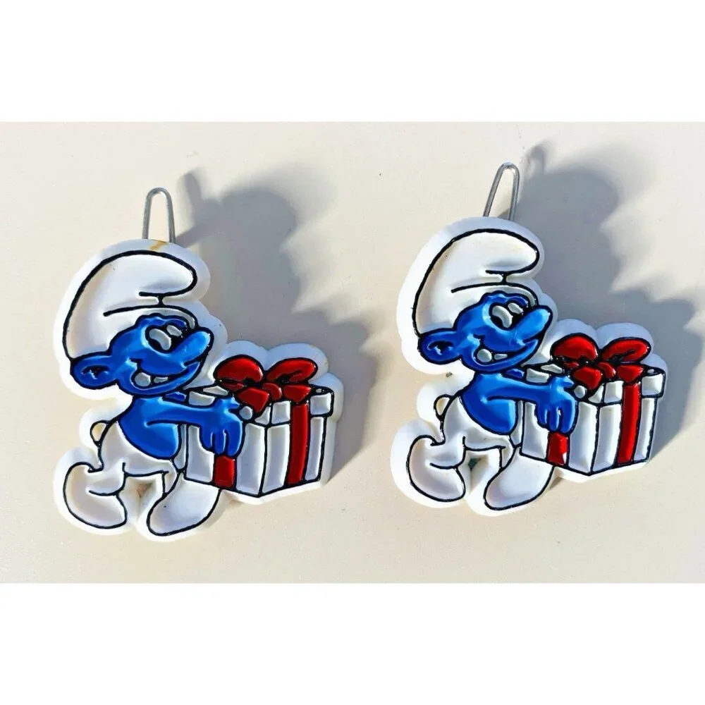 Vintage 80’s Smurf With Gift Box Plastic Hair Barrette Hair Pin Set of 2